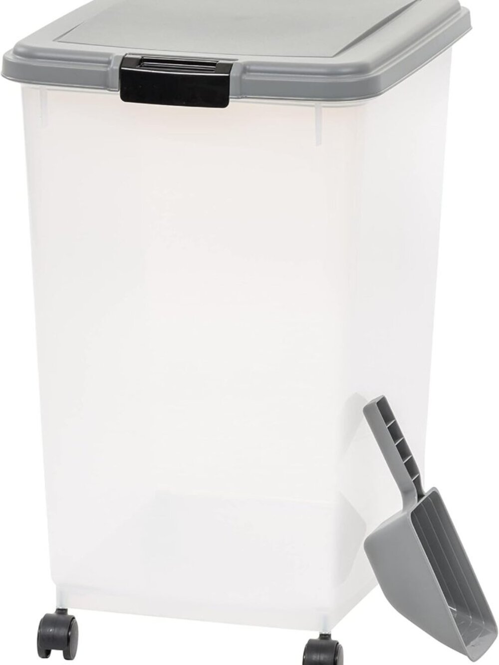 Airtight Pet Food Storage Container with Scoop, BPA Free, 69 QT, Wheels, Gray